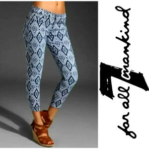 7 FOR ALL MANKIND Navy Blue & White Geometric Cropped Skinny Jeans Size 25